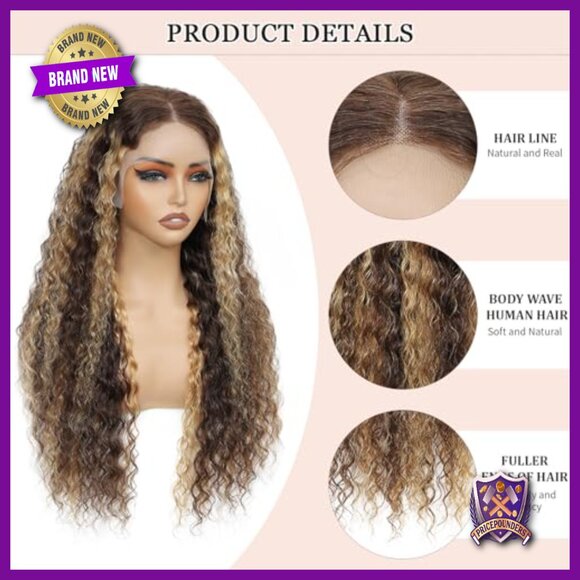 13x6 Lace Front Human Hair Wig 24 Inch Deep Wave Glueless Pre Plucked